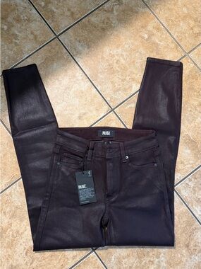 NWT!! PAIGE Coated Leather Skinny Jeans in Plum/Burgundy